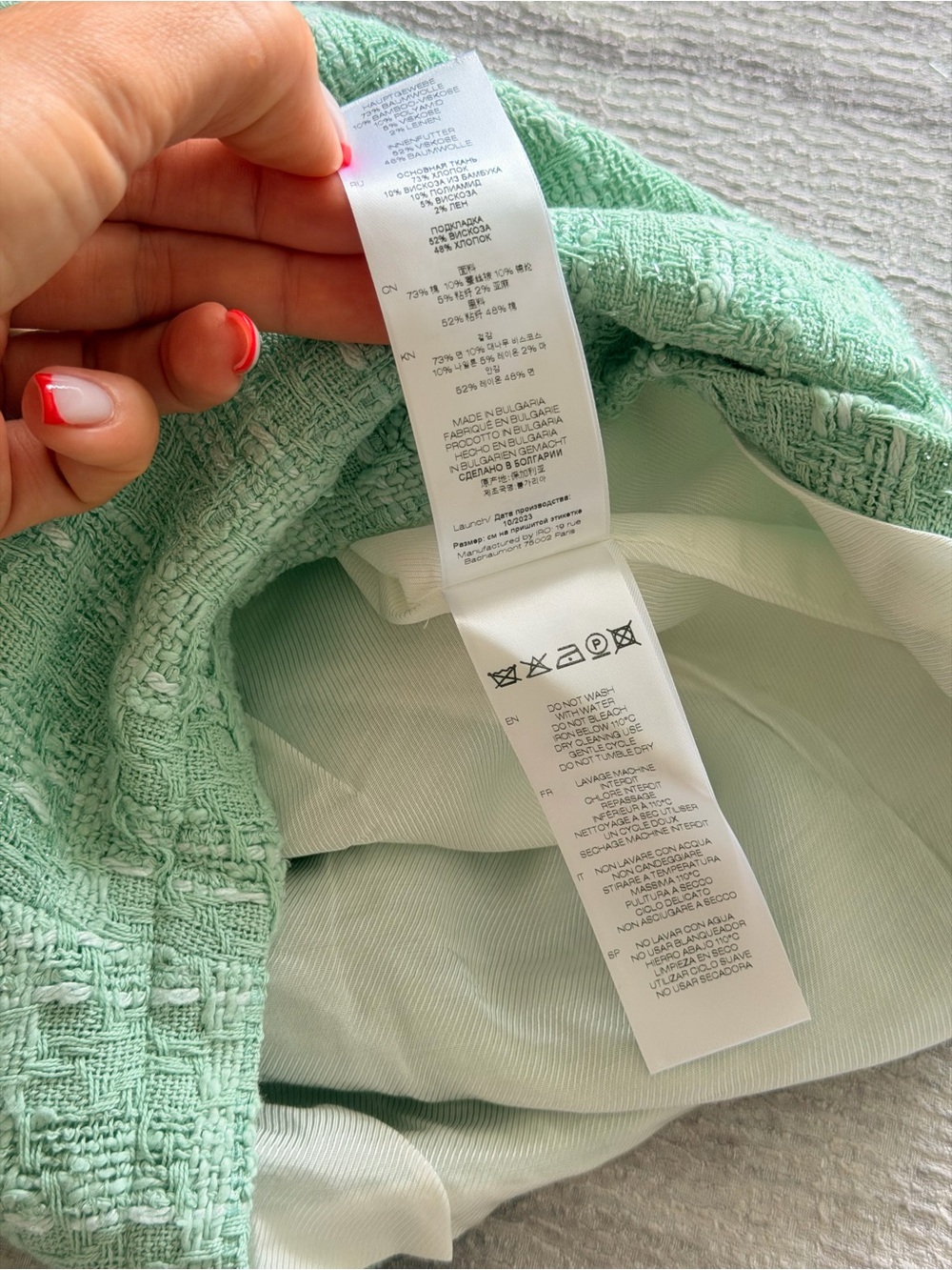 IRO Mint Green Glitter Tweed High-Waist Textured Shorts with Waist Tie, Size 36 - Picture 10 of 10